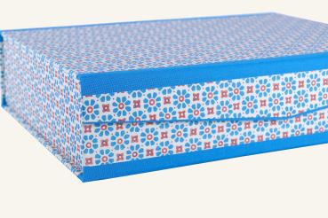 Schachtel "Resi", cyan, Blumenmotiv